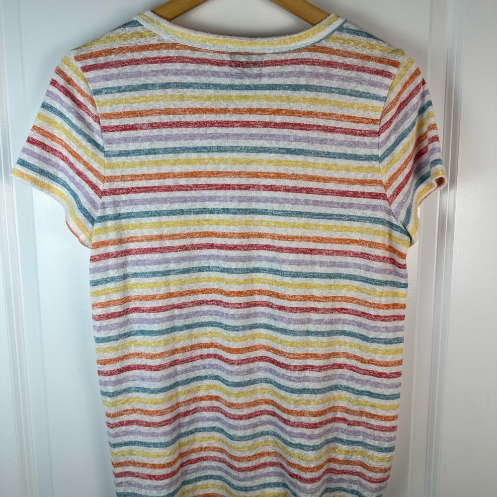 Bobeau Rainbow Stripe Tie Hem Tee Short Sleeve Top Size Medium - Picture 7 of 7
